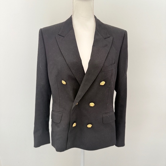 CELINE Black Classic Suit Wool Blazer Sz 42 Stunning Gold Buttons Work Wear - Picture 4 of 16